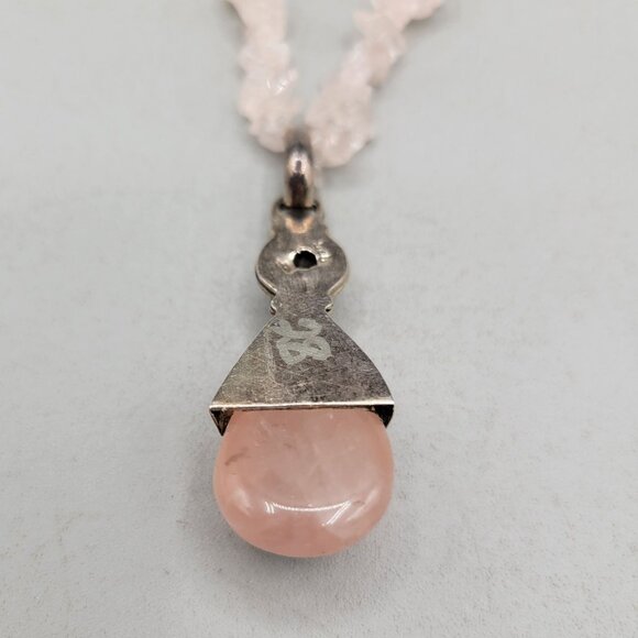 Rose Quartz Chip Bead Necklace Quartz Teardrop Sterling Pendant Wire Wrap - Picture 4 of 9
